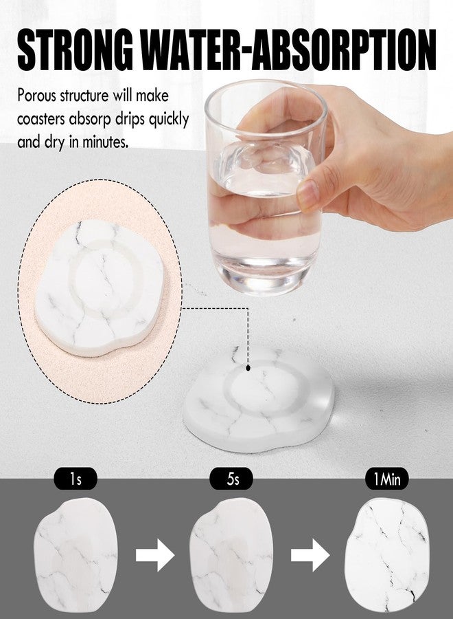 FoldTier مجموعة قواعد أكواب من تراب الدياتوميت قابلة للطي، قواعد أكواب من حجر الدياتوميت الماص بنمط الرخام للمكاتب، تصميم عصري سريع الجفاف، 4 وسادات حماية من الخدوش قابلة للإزالة لكل قاعدة كوب وورق صنفرة واحد (4 قطع) - Image 3
