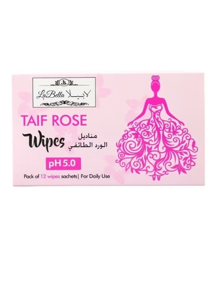 Taif Rose Feminine Wipes – 12 Single Pack | Gentle & Refreshing Intimate Care | On-the-Go Freshness