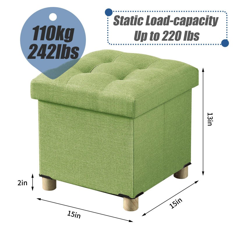 BRIAN & DANY 15 Inches Ottoman with Storage, Square Small Storage Ottoman Foot Rest with Legs, Ottomans Foot Stool for Dorm, Living Room, Entryway (Bright Green) - Image 2