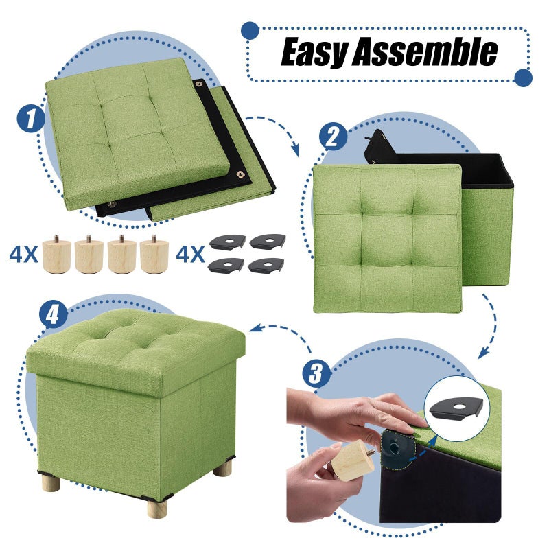 BRIAN & DANY 15 Inches Ottoman with Storage, Square Small Storage Ottoman Foot Rest with Legs, Ottomans Foot Stool for Dorm, Living Room, Entryway (Bright Green) - Image 4