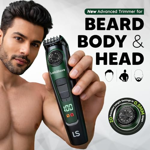 LetsShave All-in-One Beard, Body & Head Trimmer for Men | 20 Precision Length Settings (0.5–10mm) | Self-Sharpening Blades | USB-C Fast Charging | 120 Min Runtime | LED Display | Free Pro Styler | 24 Months Warranty - Image 2