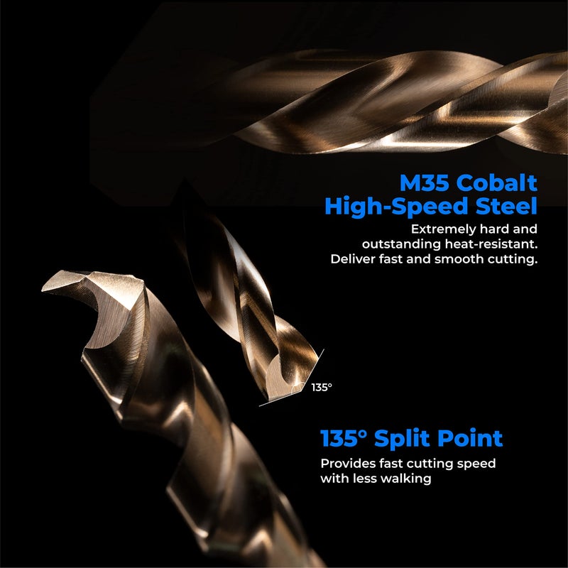 amoolo 1/4" Cobalt Drill Bit (10 Pcs), M35 HSS Metal Drill Bits Set for Hard Metal, Stainless Steel, Cast Iron Box of 10 - Image 2