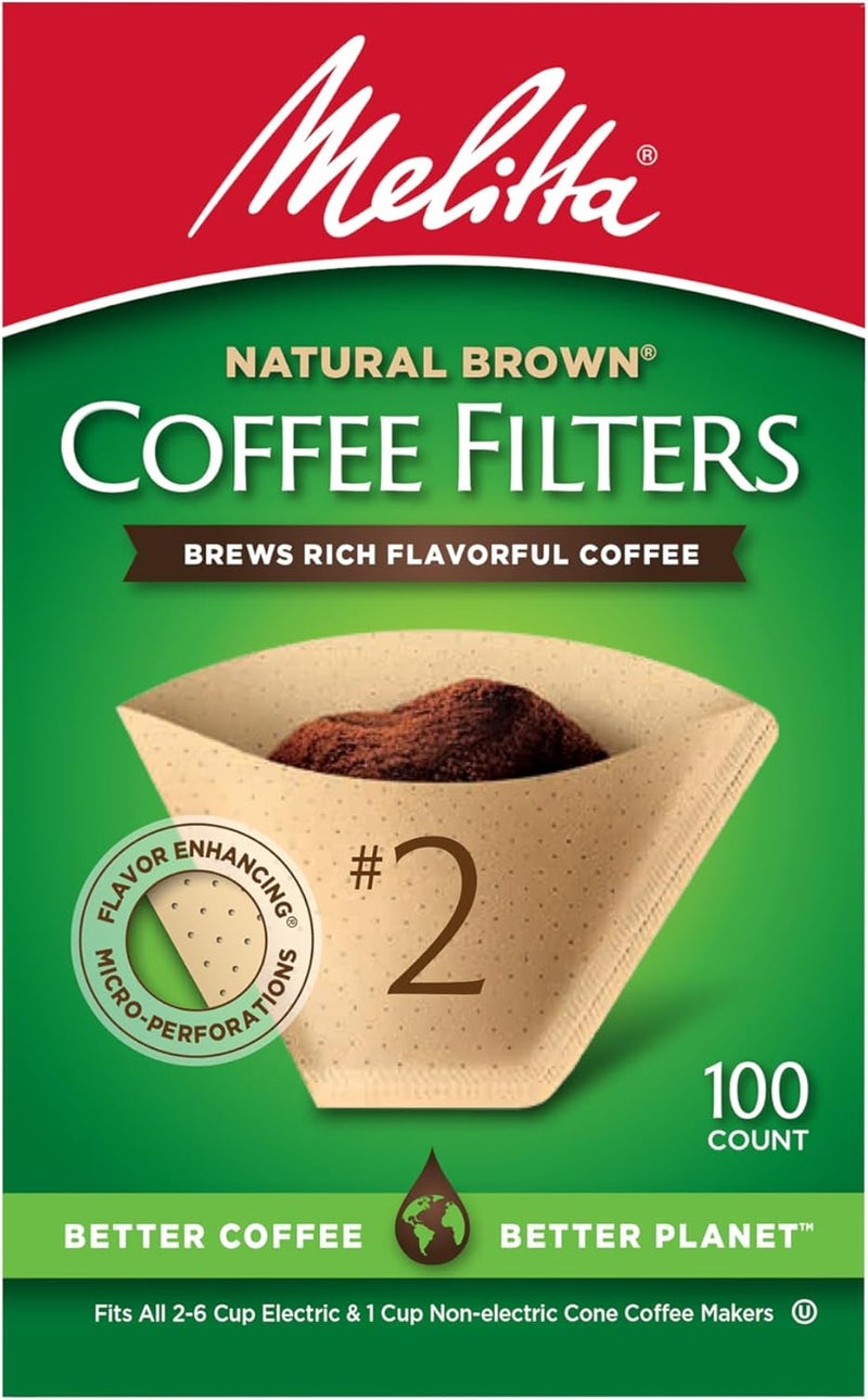 Melitta 2 Cone Coffee Filters Natural Brown 100 Count Fits all 26 Cup Cone Coffee Makers and 1cup PourOver Brewers Compostable TearResistant Made in USA - Image 3
