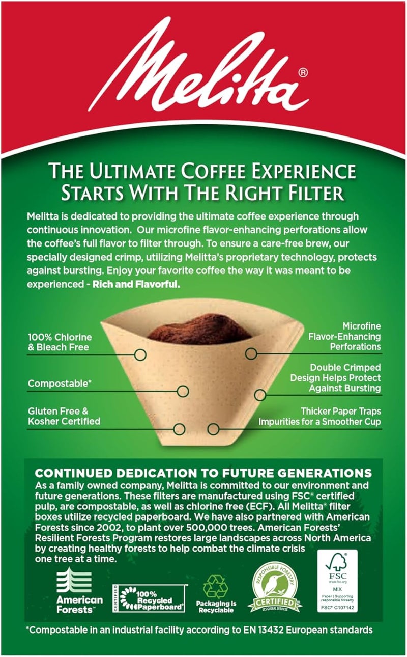 Melitta 2 Cone Coffee Filters Natural Brown 100 Count Fits all 26 Cup Cone Coffee Makers and 1cup PourOver Brewers Compostable TearResistant Made in USA - Image 2
