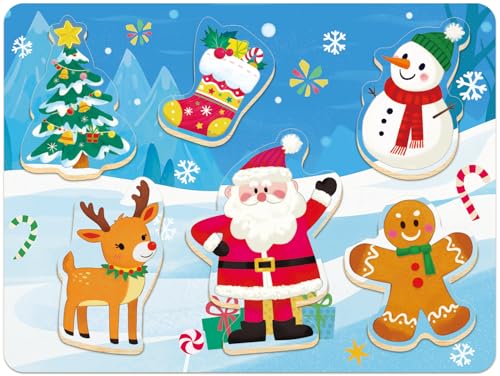 MoinKidz Christmas Puzzle for Kid Wooden Chunky Jigsaw Puzzles for Kids Ages 35 Christmas Toys Gifts Party Favors for Toddlers - Image 1