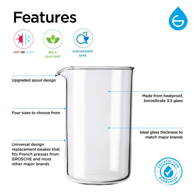 GROSCHE Borosilicate 3.3 Glass Universal Replacement Beaker for French Press Coffee and Tea Makers - Ideal Gift for Coffee Lovers and Tea Drinkers - Holiday Gift for Home Baristas - (34.oz - Medium) - Image 5