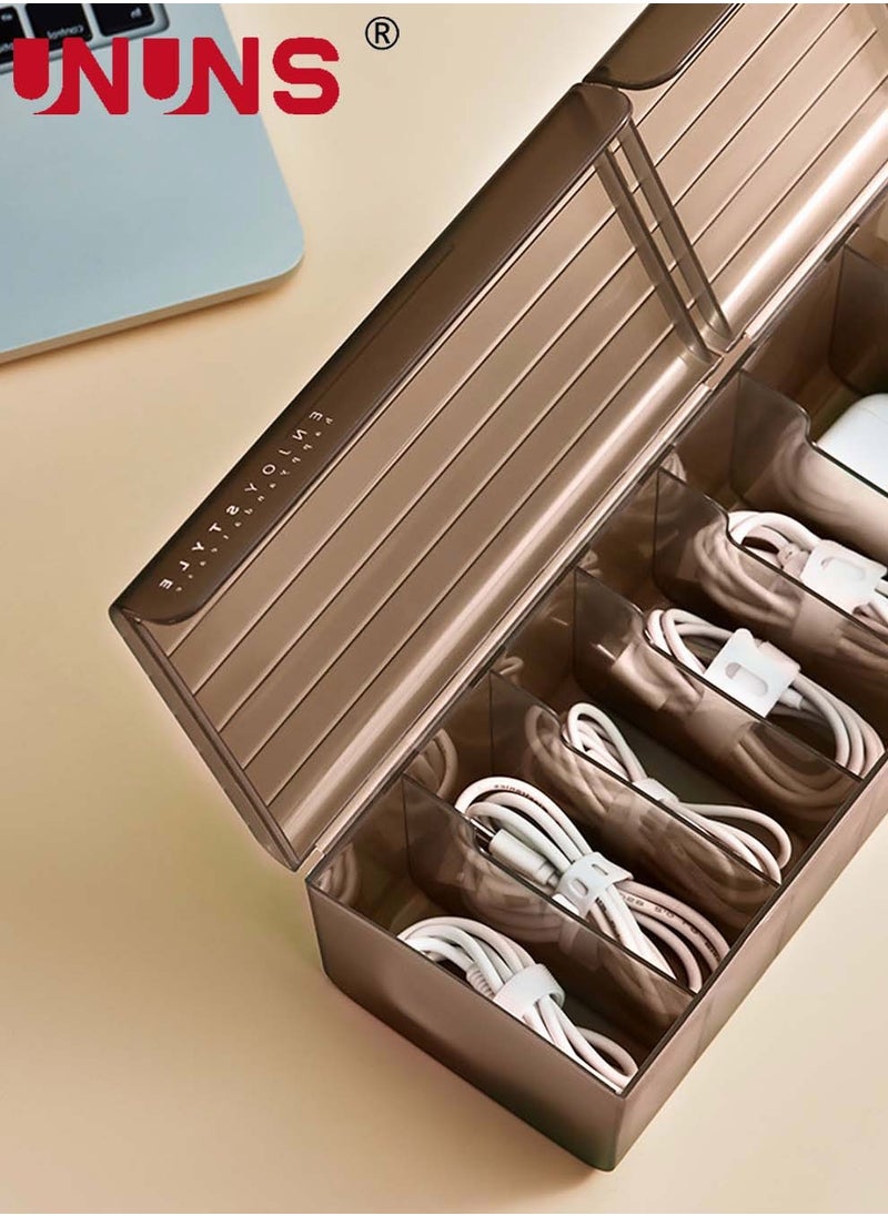 UNUNS Data Cable Organizer,2-Piece Charge Cable Management,Storage Box With Velcro And Sticky Notes,USB Cord Sorter With 7 Compartments,Electronic Accessories Organizer  - Image 3