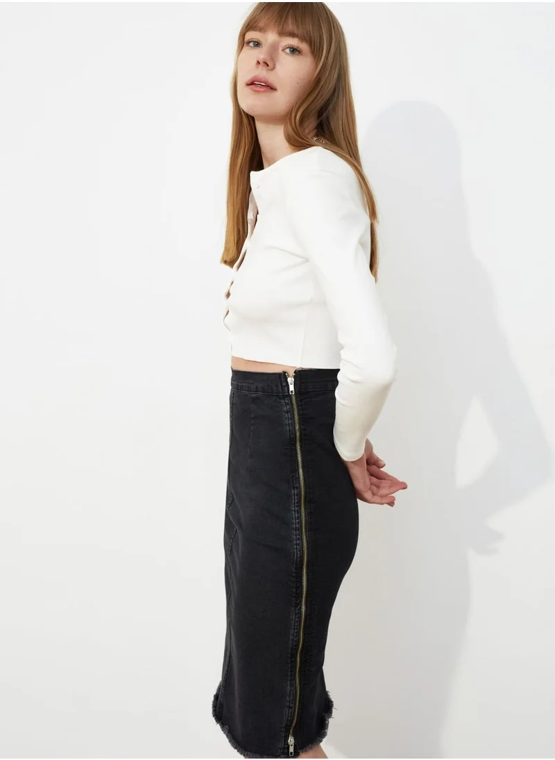 trendyol Zip Through Denim Skirt