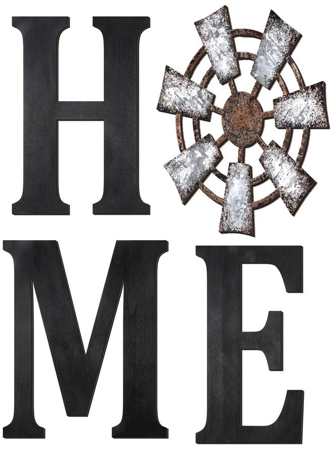 Qunclay 4 Pcs Windmill Wall Decor Wooden Home Letters Decoration Rustic Farmhouse Home Hanging Wood Sign Farmhouse Wall Decor for Living Room Kitchen Bedroom Porch(Black) - Image 1