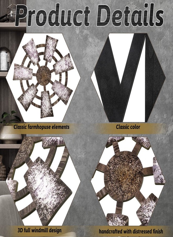Qunclay 4 Pcs Windmill Wall Decor Wooden Home Letters Decoration Rustic Farmhouse Home Hanging Wood Sign Farmhouse Wall Decor for Living Room Kitchen Bedroom Porch(Black) - Image 4