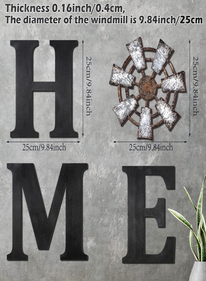 Qunclay 4 Pcs Windmill Wall Decor Wooden Home Letters Decoration Rustic Farmhouse Home Hanging Wood Sign Farmhouse Wall Decor for Living Room Kitchen Bedroom Porch(Black) - Image 2