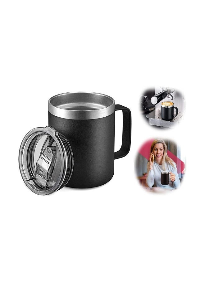 Coffee Mug, 12 Oz Stainless Steel Insulated Coffee Mug with Handle, Double Wall Vacuum Travel Mug, Tumbler Cup with Sliding Lid, for Hot and Cold Drinks Tea (Black) 