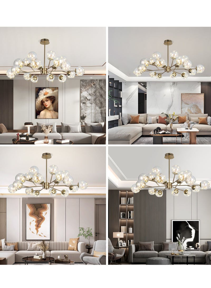 YATAI LIGHTING 18-Light Gold Sputnik Chandelier, Modern LED Sputnik Pendant Chandelier, Modern Spherical Glass Pendant Light Fixture for Living Room Bedroom Hallway,108W  - Image 2
