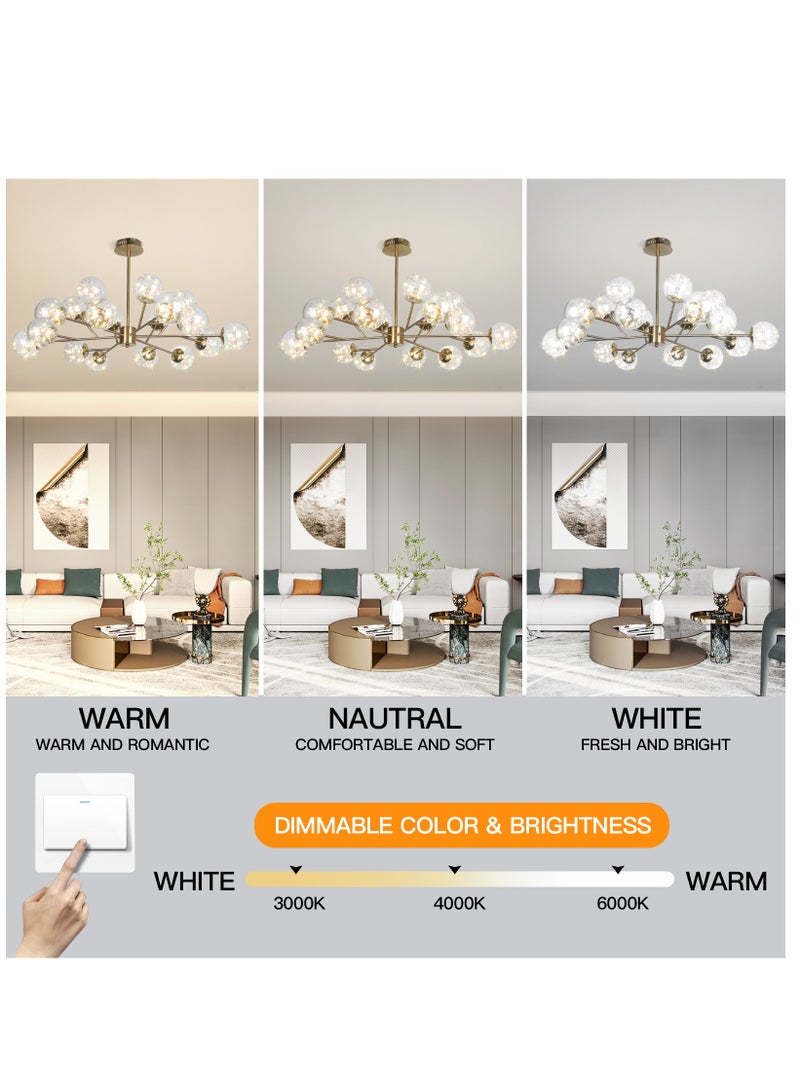 YATAI LIGHTING 18-Light Gold Sputnik Chandelier, Modern LED Sputnik Pendant Chandelier, Modern Spherical Glass Pendant Light Fixture for Living Room Bedroom Hallway,108W  - Image 4