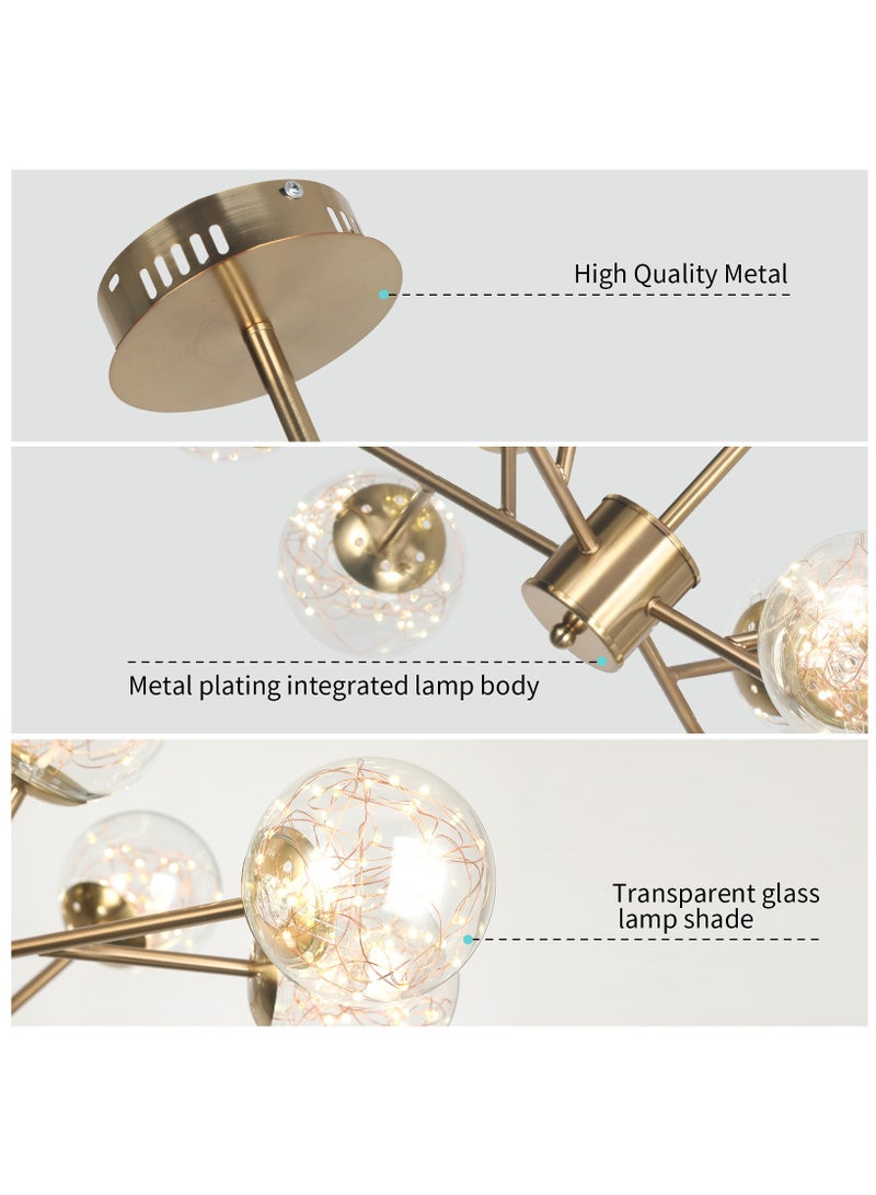 YATAI LIGHTING 18-Light Gold Sputnik Chandelier, Modern LED Sputnik Pendant Chandelier, Modern Spherical Glass Pendant Light Fixture for Living Room Bedroom Hallway,108W  - Image 5