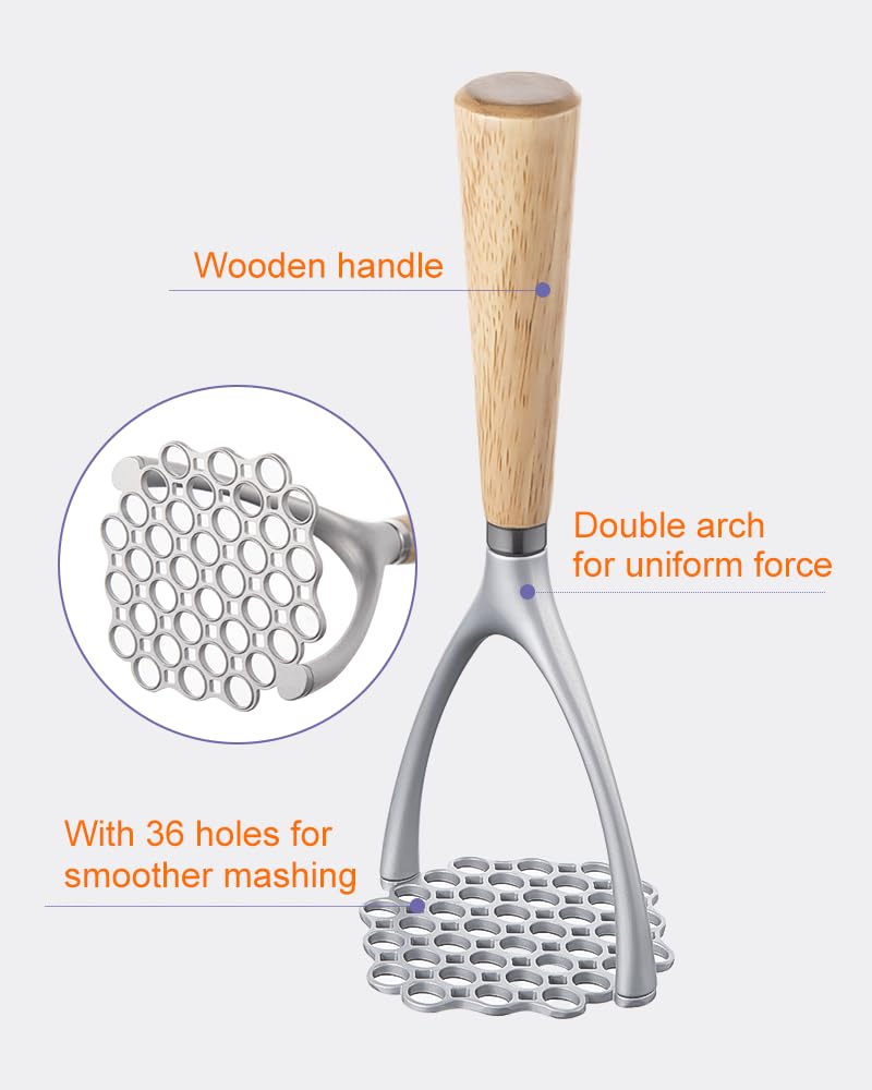 Brigii Potato Masher with Wooden Handle, Manual Potato Press for Kitchen Tool, Aluminum Alloy Potato Ricer For Fluffy Mashed Potato - Image 4
