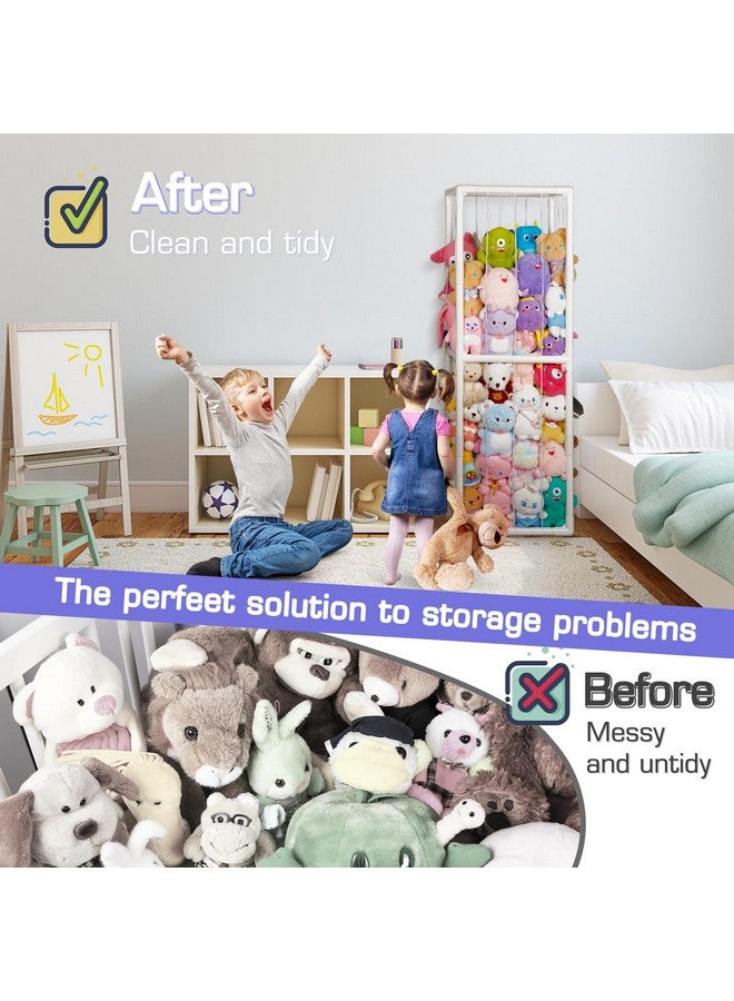 Trycooling Stuffed Animal Storage Zoo Stuffed Animal Holder Space Save Vertical Stuffed Animals Storage PVC with Elastic Band and Net for Playroom Bedroom Nursery (White 1) - Image 5