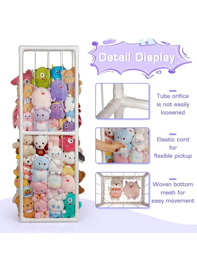 Trycooling Stuffed Animal Storage Zoo Stuffed Animal Holder Space Save Vertical Stuffed Animals Storage PVC with Elastic Band and Net for Playroom Bedroom Nursery (White 1) - Image 2