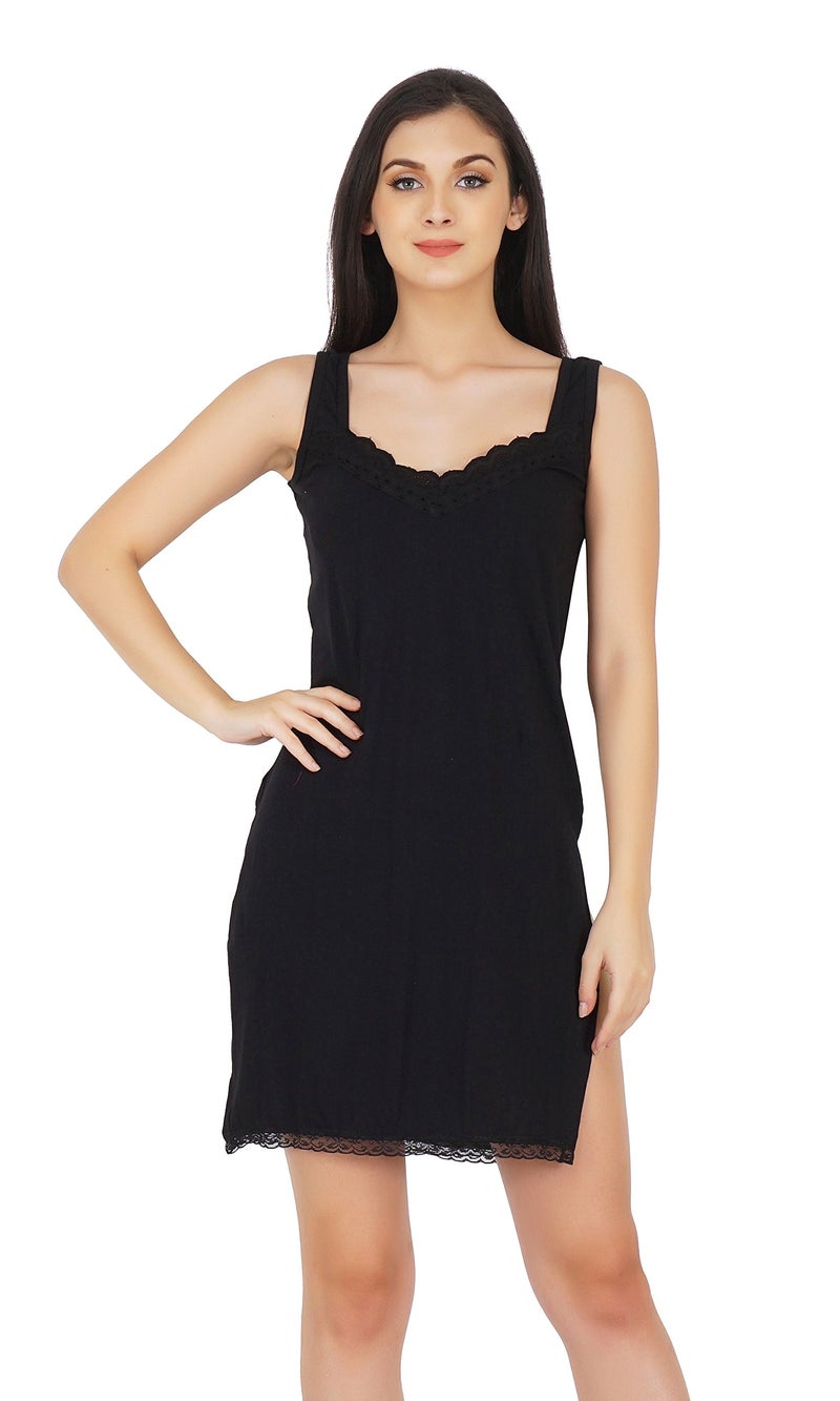 BLAZON Women's Premium Cotton Hosiery Solid Fairy Full Slip (Black_2XL) - Image 1