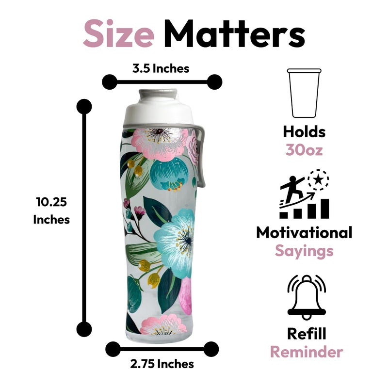 50 Strong Reusable Water Bottle with Time Markers – 30 oz BPA-Free Leakproof Bottle with Chug Cap & Easy-Carry Handle – Made in USA (Pretty Flowers) - Image 5