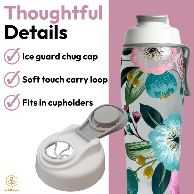 50 Strong Reusable Water Bottle with Time Markers – 30 oz BPA-Free Leakproof Bottle with Chug Cap & Easy-Carry Handle – Made in USA (Pretty Flowers) - Image 4