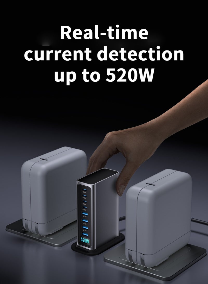 Jourvent 520W GaN Desktop Charging Station, 8-in-1 USB C Fast Charger with LED Real-time Power Display, 4x 100W PD & 4x 30W QC Ports for MacBook Pro/Air, iPad, iPhone 15/14, Samsung Galaxy, Steam Deck, Laptops & More - Image 3