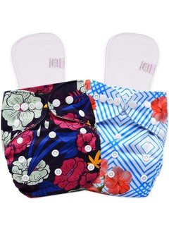 BEMBIKA Cloth Diapers For Babies Washable Reusable Adjustable Sizes (2 Combo) (2 Dry Feel Inserts Included) (Floral + Anchor)  - Image 1