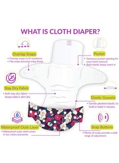 BEMBIKA Cloth Diapers For Babies Washable Reusable Adjustable Sizes (2 Combo) (2 Dry Feel Inserts Included) (Floral + Anchor)  - Image 5