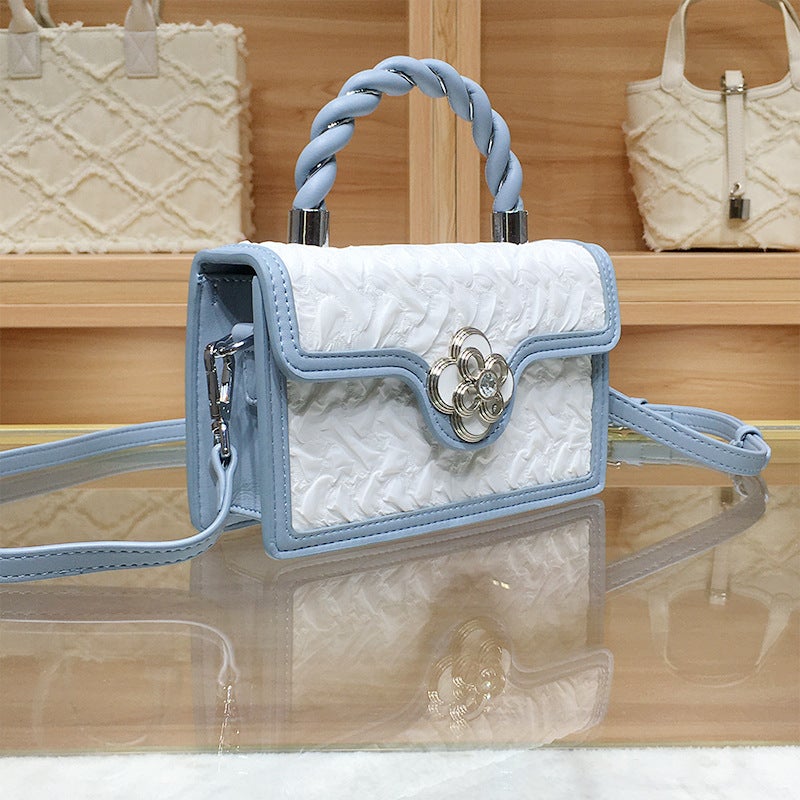 Hand-Woven Small Color Matching Pleated Portable Small Square Bag 2022 New High-End Messenger Bag - Image 1