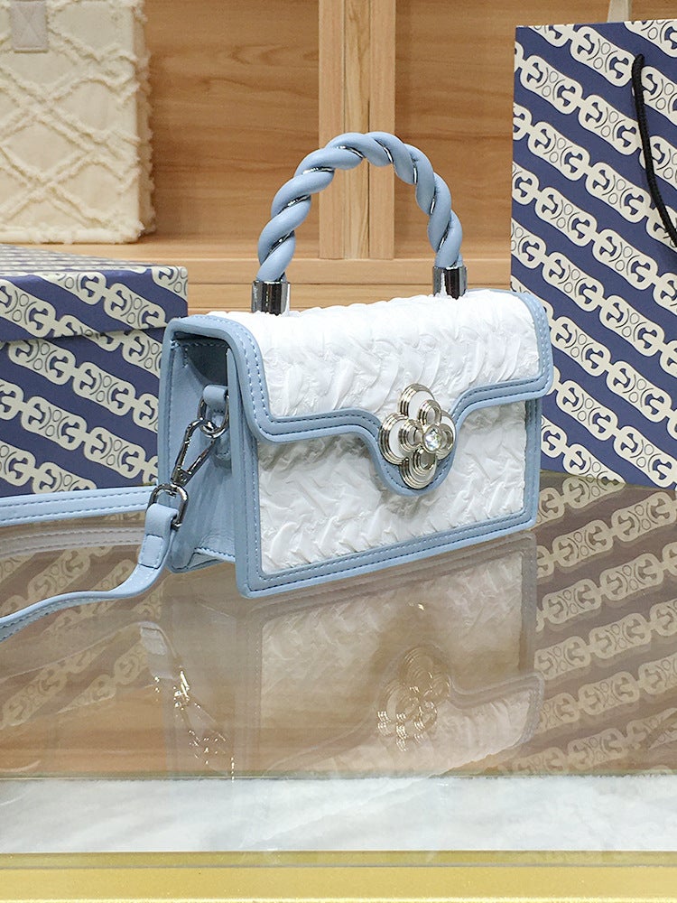 Hand-Woven Small Color Matching Pleated Portable Small Square Bag 2022 New High-End Messenger Bag - Image 2