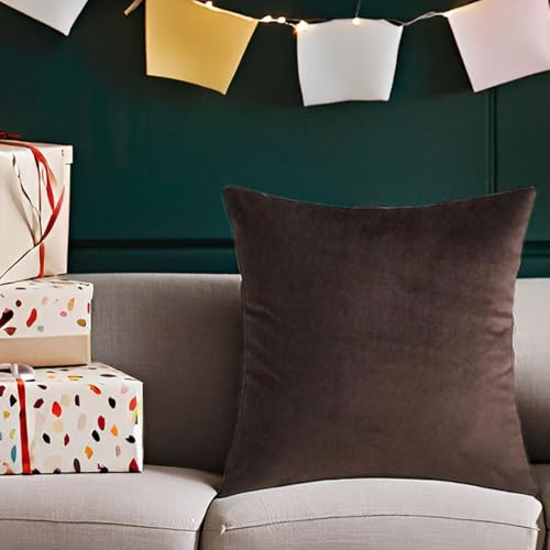 Andreannie Set of 4 Velvet Super Soft Comfortable Solid Decorative Throw Pillow Cover Cushion Case for Sofa Living Room 18 inches,20 inches Square(Brown, 18 x 18-Inch) ¡ - Image 4