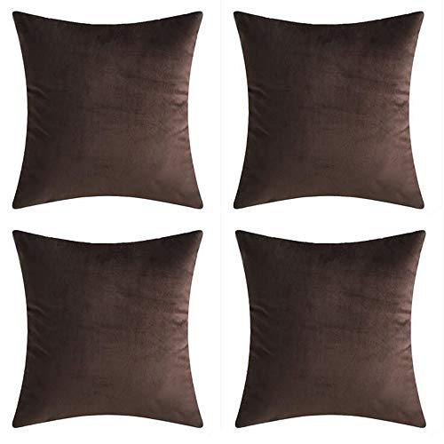 Andreannie Set of 4 Velvet Super Soft Comfortable Solid Decorative Throw Pillow Cover Cushion Case for Sofa Living Room 18 inches,20 inches Square(Brown, 18 x 18-Inch) ¡ - Image 1