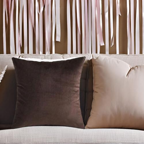 Andreannie Set of 4 Velvet Super Soft Comfortable Solid Decorative Throw Pillow Cover Cushion Case for Sofa Living Room 18 inches,20 inches Square(Brown, 18 x 18-Inch) ¡ - Image 5