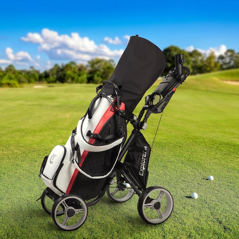 Caddytek Explorer V8 Golf Push Cart - SuperLite 4 Wheel Aluminum Foldable Cart with Adjustable Front Wheel Width, Foot Brake, Cooler Basket, Umbrella Holder, Drink Holder, Scorecard Console - Image 2