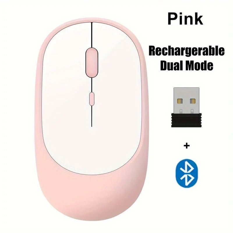 T I G O Wireless Mouse Rechargeable, Dual Mode 2.4G + Bluetooth 5.2, Silent Click Ergonomic Mouse with Type-C Charging, 1600 DPI USB Optical Mouse for Laptop, Desktop, Tablet, MacBook, PC Pink - Image 1