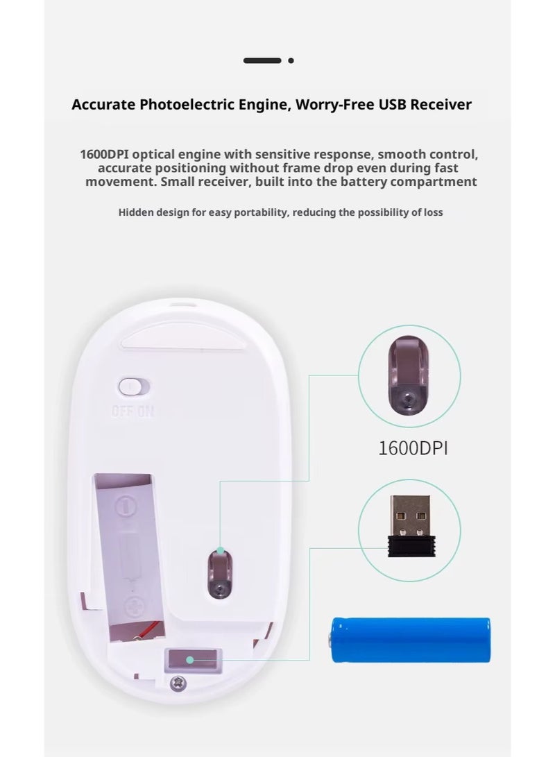 T I G O Wireless Mouse Rechargeable, Dual Mode 2.4G + Bluetooth 5.2, Silent Click Ergonomic Mouse with Type-C Charging, 1600 DPI USB Optical Mouse for Laptop, Desktop, Tablet, MacBook, PC Pink - Image 4
