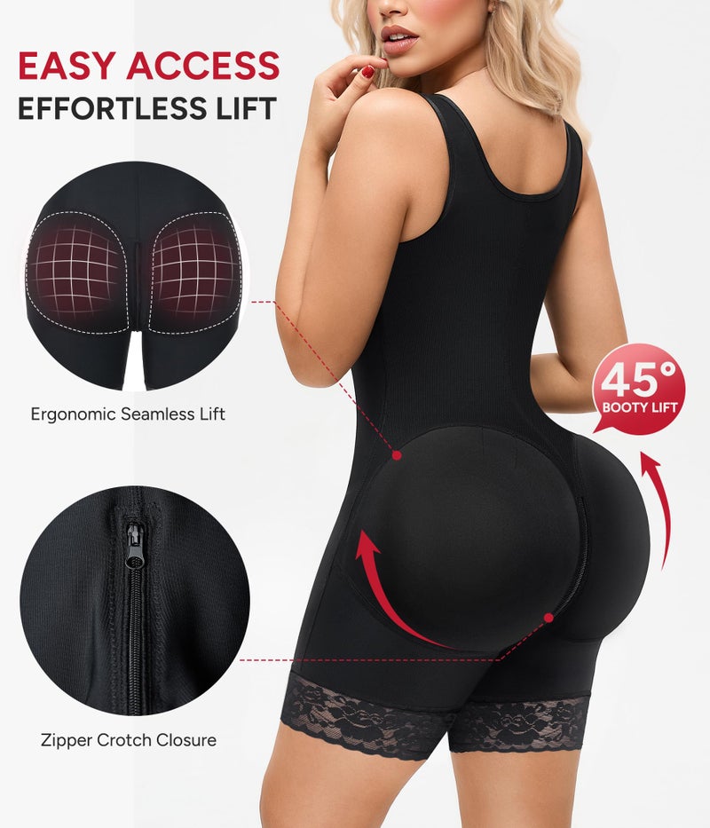 Nebility Fajas Colombianas Moldeadoras Shapewear for Women Tummy Control Postpartum Body Shaper Butt Lifter Bodysuit with Zipper Crotch(Black, Medium) - Image 4