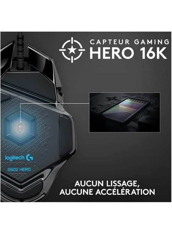 Logics Logitech G502 HERO High Performance Wired Gaming Mouse, HERO 25K Sensor, 25,600 DPI, RGB, Adjustable Weights, 11 Programmable Buttons, On-Board Memory, PC / Mac - Black - Image 3