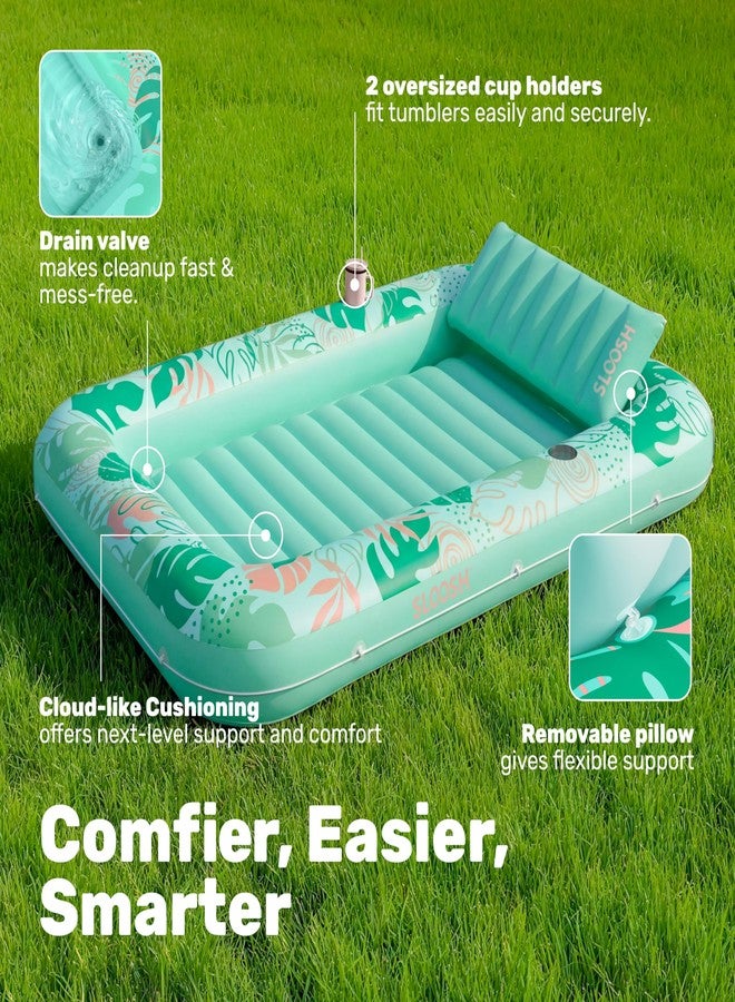 SLOOSH Inflatable Tanning Pool Lounger Float, 70" x 46" Pool Floats Adult with Pillow, 4 in 1 Suntan Tub Raft Floatie,Sunbathing Bed Lounge for Water Blow Up Kids Ball Pit Party Gifts, L-Aqua Blue - Image 4