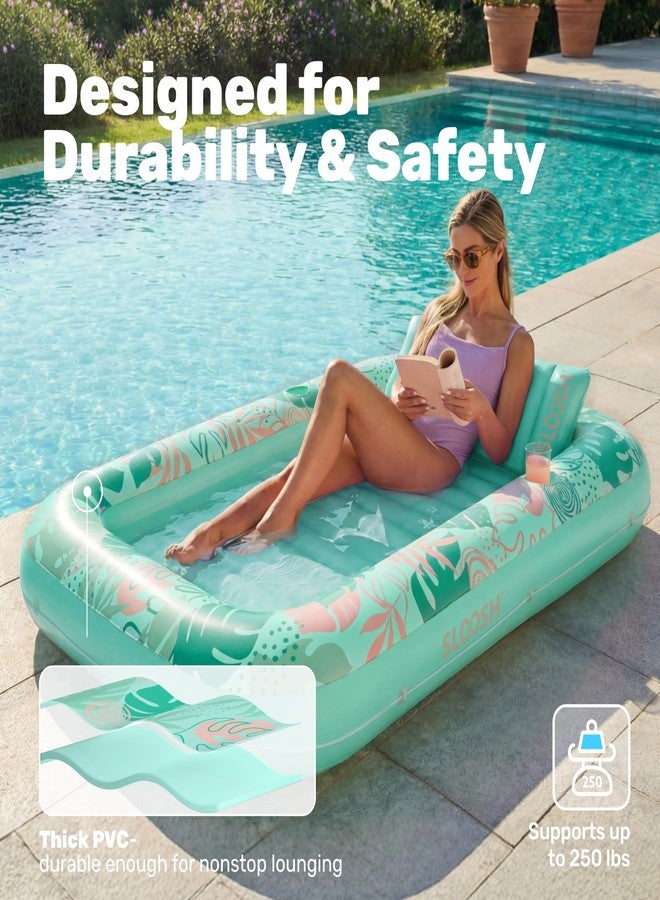 SLOOSH Inflatable Tanning Pool Lounger Float, 70" x 46" Pool Floats Adult with Pillow, 4 in 1 Suntan Tub Raft Floatie,Sunbathing Bed Lounge for Water Blow Up Kids Ball Pit Party Gifts, L-Aqua Blue - Image 5