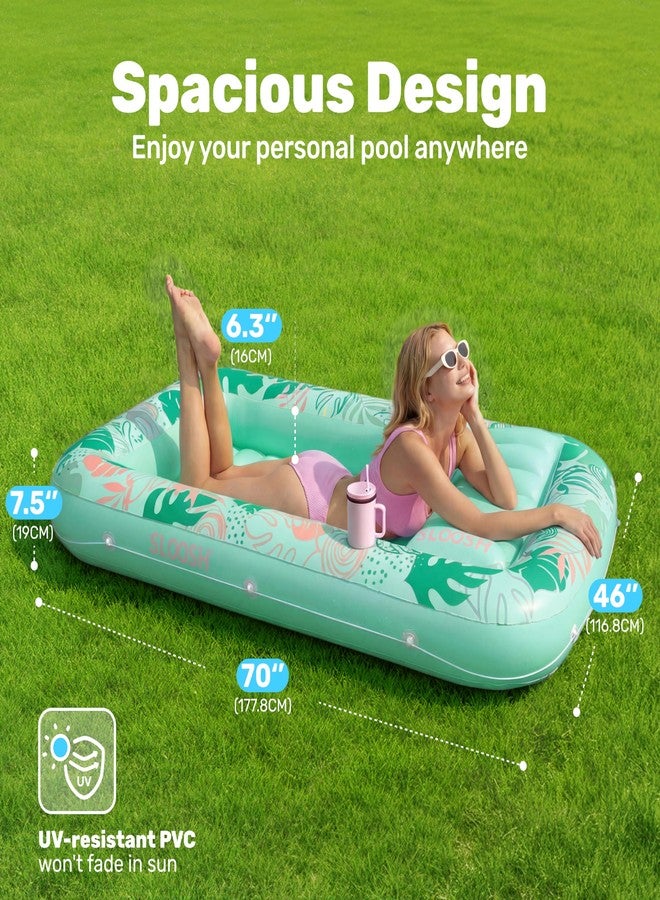 SLOOSH Inflatable Tanning Pool Lounger Float, 70" x 46" Pool Floats Adult with Pillow, 4 in 1 Suntan Tub Raft Floatie,Sunbathing Bed Lounge for Water Blow Up Kids Ball Pit Party Gifts, L-Aqua Blue - Image 2