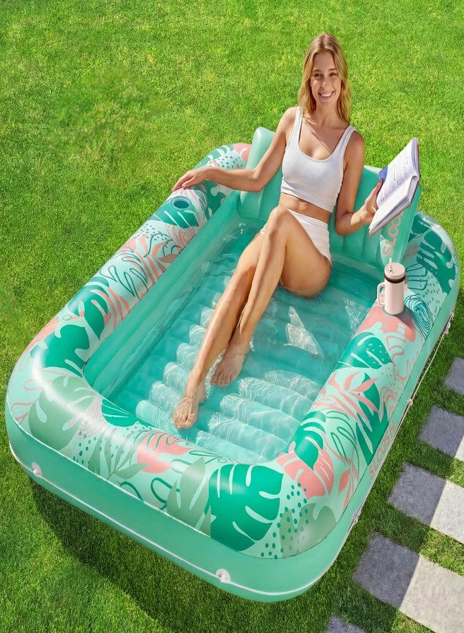 SLOOSH Inflatable Tanning Pool Lounger Float, 70" x 46" Pool Floats Adult with Pillow, 4 in 1 Suntan Tub Raft Floatie,Sunbathing Bed Lounge for Water Blow Up Kids Ball Pit Party Gifts, L-Aqua Blue - Image 1