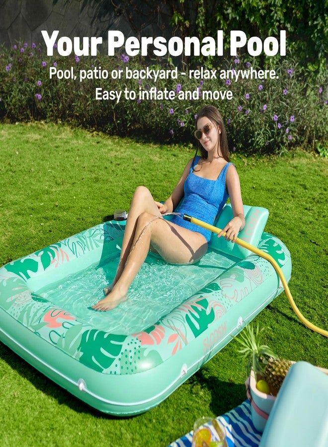 SLOOSH Inflatable Tanning Pool Lounger Float, 70" x 46" Pool Floats Adult with Pillow, 4 in 1 Suntan Tub Raft Floatie,Sunbathing Bed Lounge for Water Blow Up Kids Ball Pit Party Gifts, L-Aqua Blue - Image 3