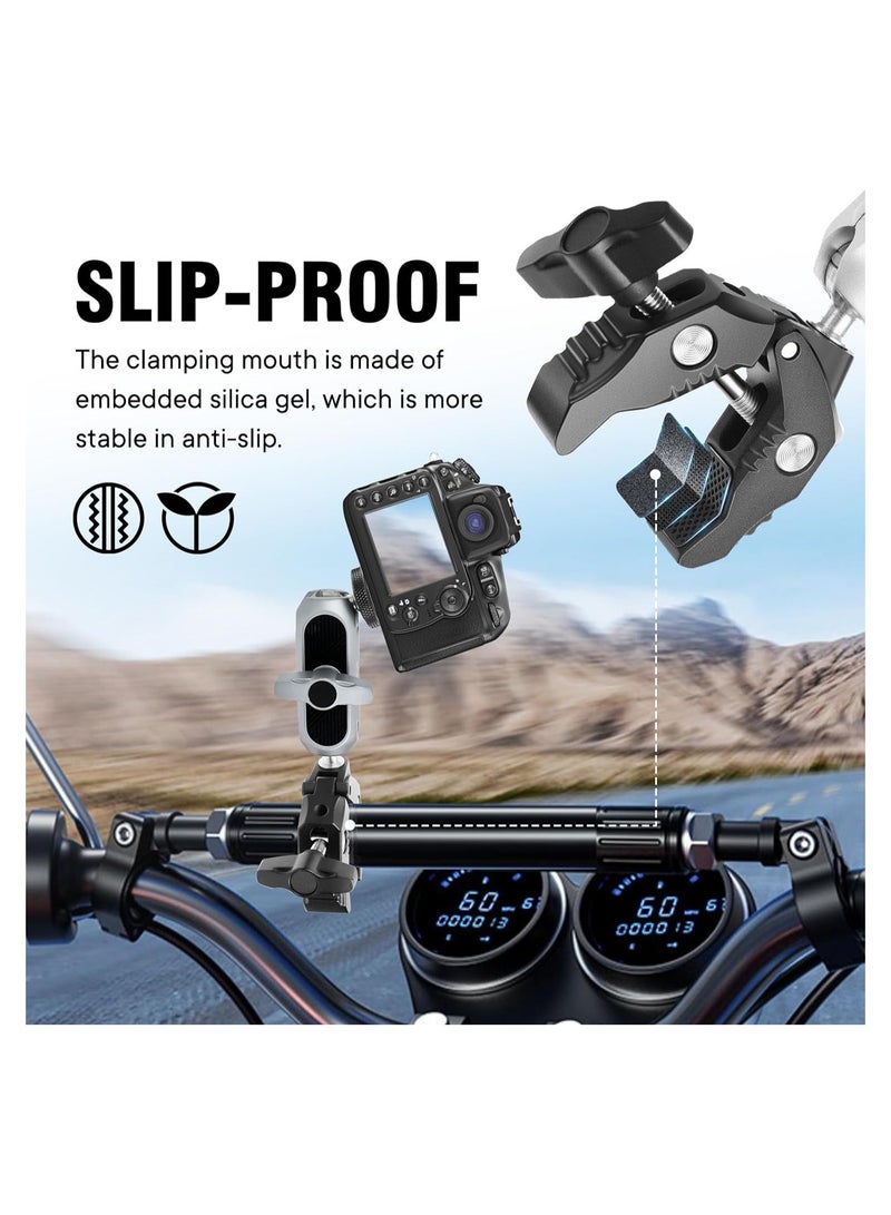 SYOSI Super Camera Clamp Mount Monitor, with 1/4''-20 and 3/8''-16 Thread, 360° Double Ball Head Camera Mount Adapter DSLR Cameras, Lights, Hooks, Shelves, Rods, Cross Bars, Fit for Most Camera (Silver) - Image 2