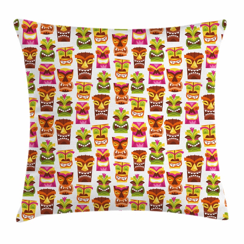 Ambesonne Ambesonne Tiki Bar Pillow Cushion Cover Pack of 2  Sixties Retro Inspired Hawaiian Party Happy Tiki Pattern Colorful  Decorative Square Accent Pillow Case  2 Pcs-24"" x 24""  White Brown - Image 1