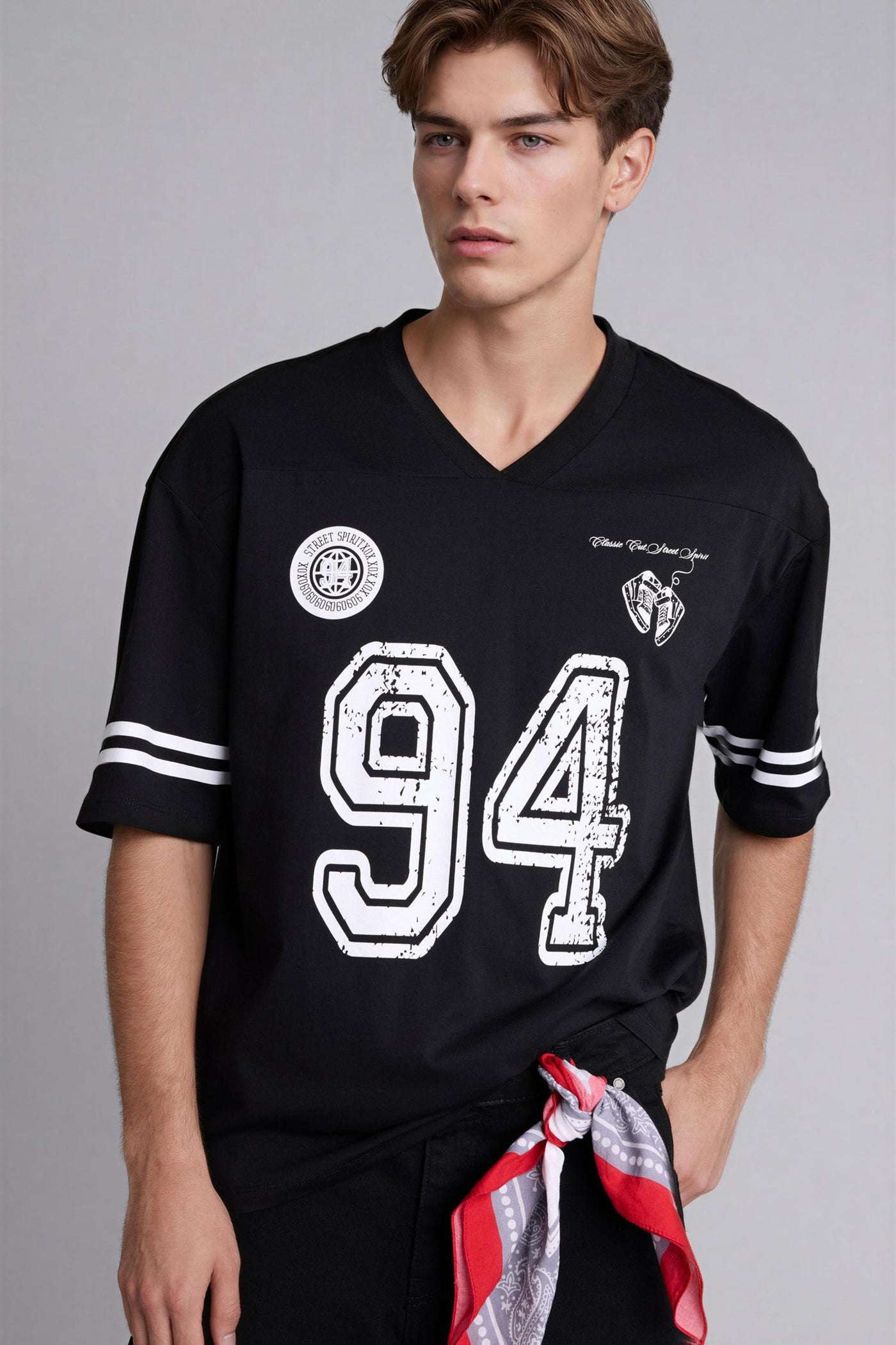 Black Man Loose Fit Printed Short Sleeve T-Shirt Casual