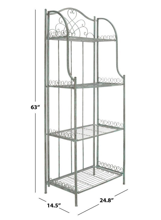Safavieh SAFAVIEH Outdoor Collection Amaris Victorian Antique Dark Green Wrought Iron 4-Tier Baker's Rack  - Image 3