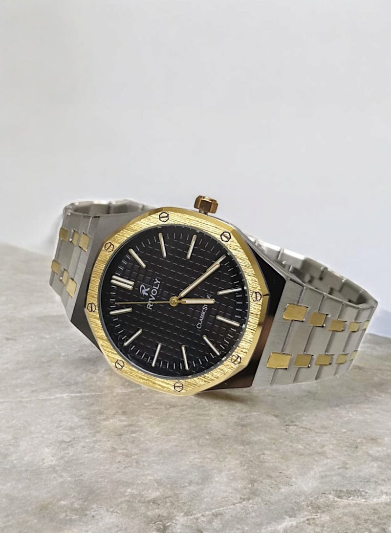 ريفولي ساعة يد للرجال من الستانلس ستيل بعرض انالوج وحركة كوارتز ، سهلة القراءة بتصميم عصري مقاوم للماء، ساعة يد كلاسيكية فاخرة بواجهة كبيرة - Image 3