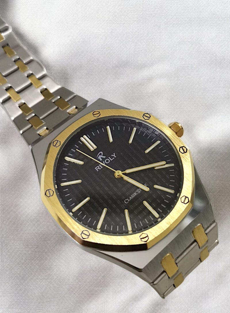 ريفولي ساعة يد للرجال من الستانلس ستيل بعرض انالوج وحركة كوارتز ، سهلة القراءة بتصميم عصري مقاوم للماء، ساعة يد كلاسيكية فاخرة بواجهة كبيرة - Image 4