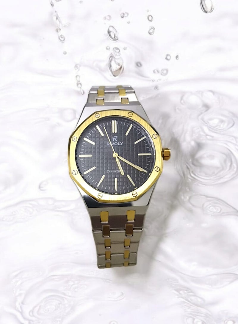 ريفولي ساعة يد للرجال من الستانلس ستيل بعرض انالوج وحركة كوارتز ، سهلة القراءة بتصميم عصري مقاوم للماء، ساعة يد كلاسيكية فاخرة بواجهة كبيرة - Image 1